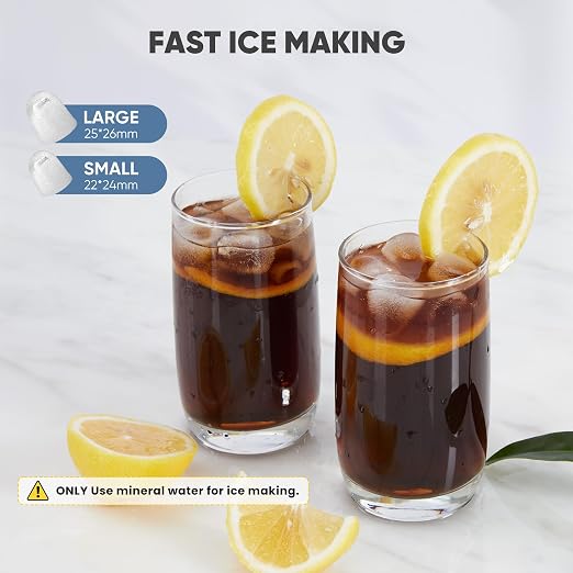 DUMOS Countertop Ice Maker with Handle, 26lbs/24H Portable Ice Machine, 9 Bullet Cubes Ready in 6 Mins, Self-Cleaning, Quiet Compact for Home, Kitchen, RV, Camping, Black