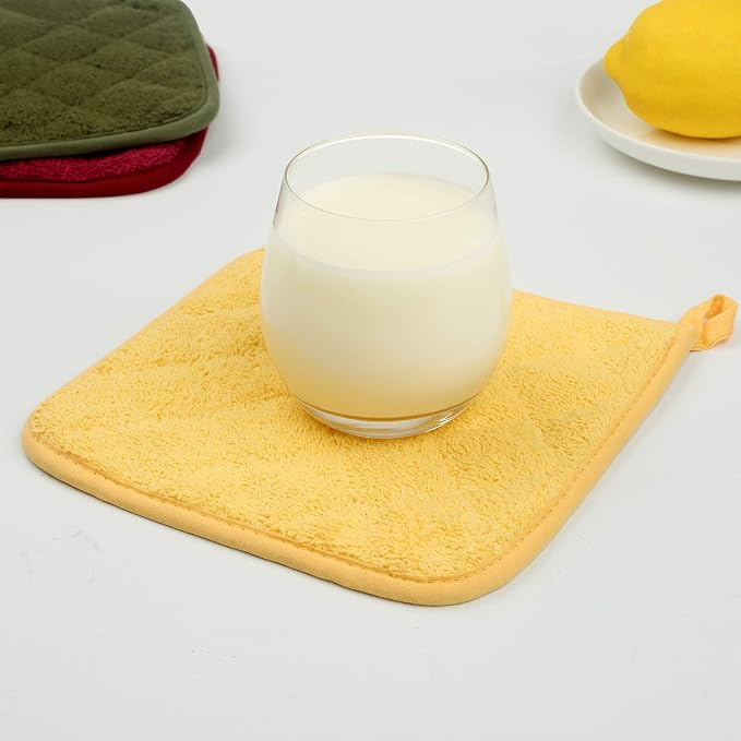 100% Cotton Kitchen Everyday Basic Terry Pot Holder Heat Resistant Coaster Potholder for Cooking and Baking Set of 5 Yellow