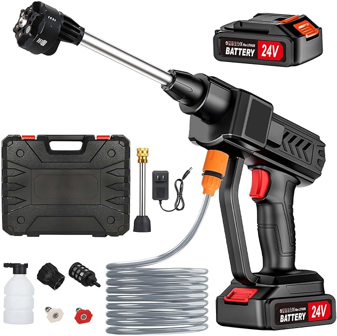 Cordless Pressure Washer, 6-in-1 Nozzle Portable Battery Powered Pressure Washer Handheld with 2 Battery Powered, 18bar Portable High Pressure Cordless Power Washer for Car/Floor/Patio Cleaning(black)