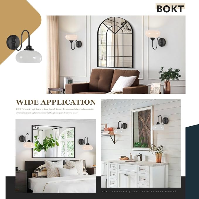 Modern Matte Black Wall Sconce Farmhouse 7.9" Milk White Glass Globe Wall Lamp for Industrial Style Hard-Wired Semi Flush Mount Wall Light Fixture for Stairway, Hallway, Bedroom
