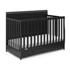 Graco Asheville 4-in-1 Convertible Crib with Drawer (Black) – GREENGUARD Gold Certified, Crib with Drawer Combo, Full-Size Nursery Storage Drawer, Converts to Toddler Bed, Daybed and Full-Size Bed