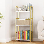 Bookshelf Storage Shelf Bookcase, 3 Tier Industrial Bookcase,Small Book case for Living Room, Bedroom, and Home Office, Easy Assembly Free Combination Multi-Functional Organizer(3 Tier,Gold)