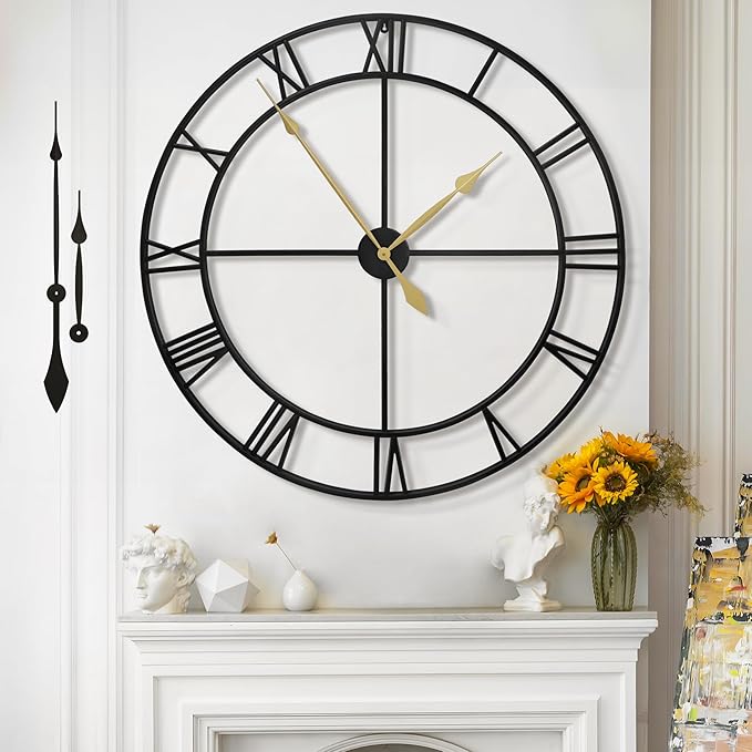 Large Wall Clock for Living Room Decor - 100cm/ 40 Inch Nearly Silent Non-Ticking Metal Wall Clocks Battery Operated, Vintage Decorative Modern Wall Clock for Bedroom, Office, Farmhouse Decor