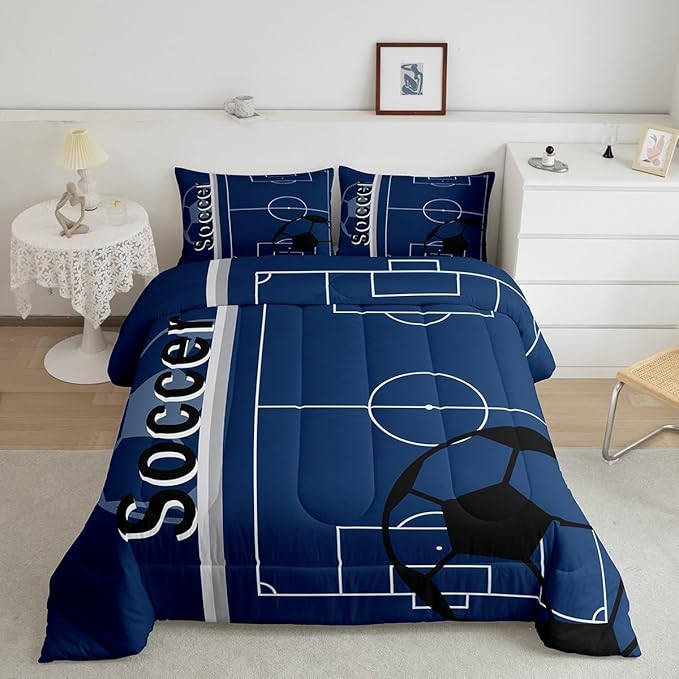 Feelyou Kids Football Comforter Set King Size Rugby Sports Bedding Set for Boys Girls Teens Bedroom Decor Soccer Ball Game Comforter Football Lover Duvet Set with 2 Pillow Case