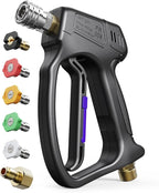 Short Pressure Washer Gun, High Pressure Washer Gun 4500 PSI M22-14mm & 3/8" Connect Car Accessories Car Washing Gun Car Detailing Kit with 5 Spray Nozzle, 1/4" Quick Connector Coupler for Foam Cannon