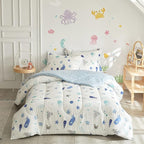 Joyreap 3pcs Premium Cotton Comforter Set for Kids Boys n Girls, Vibrant Ocean Theme Starfish Whale Crab Printed, Skin-friendly Breathable Bedding Comforter for All Season (Full/Queen, 88x88 inches)