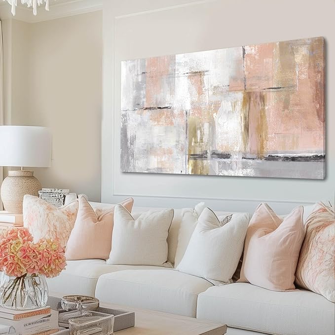 SOUGUAN Canvas Art Gold Wall Decor for Girl Pink Pictures for Living Room Wall Decoration Abstract Wall Art White Modern Painting Pictures 20"x40"