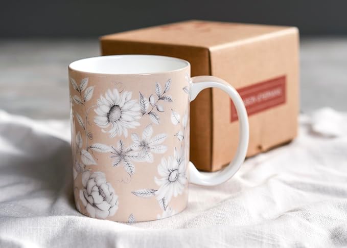 Maison d' Hermine Coffee Mug with Handles Tea Cups (15 Ounce, Pack of 1) | Fine Bone China Coffee Mugs for Hot Beverages Cappuccino Latte Home Restaurant Spring Summer -Pretty Autumn - Mono Autumn