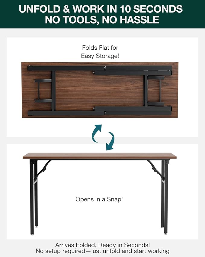 Frylr Small Folding Computer Desk – Portable 55.1 Inch Foldable Laptop Table, Collapsible and Compact for Easy and Fast Setup, Lightweight for Small Spaces, Home Craft and Study Use, Dark Walnut