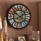 Unique Moving Gear Extra Large Wall Clock 21"-Battery Powered. Retro Industrial Steampunk Country Farmhouse Decor for Living Room, Kitchen,Bars, Restaurants, cafes, Offices(Black- 21")