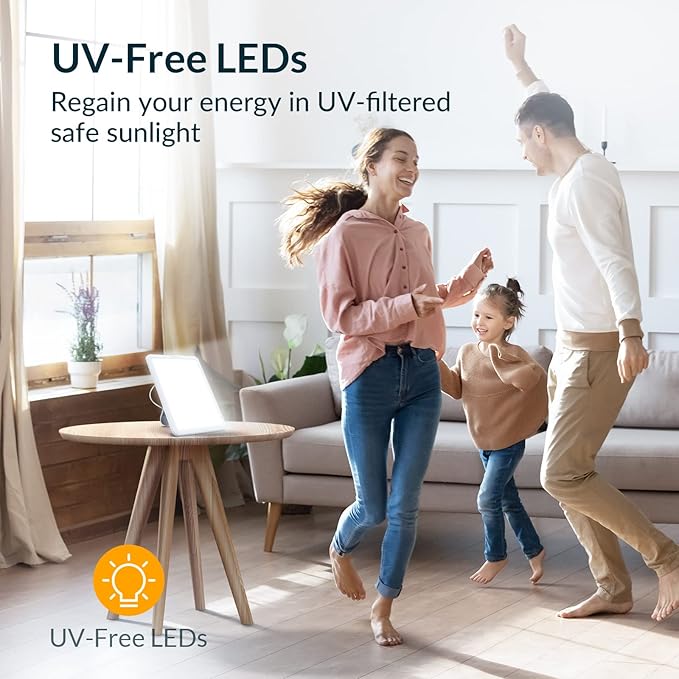 Light Therapy Lamp, Sun Lamp with 10000 Lux LED UV-Free, Seasonal Light for Happy Mood with 9 Adjustable Brightness & Timer, Wall Mountable, Flexible Lighting Angle for Home Office Traveling