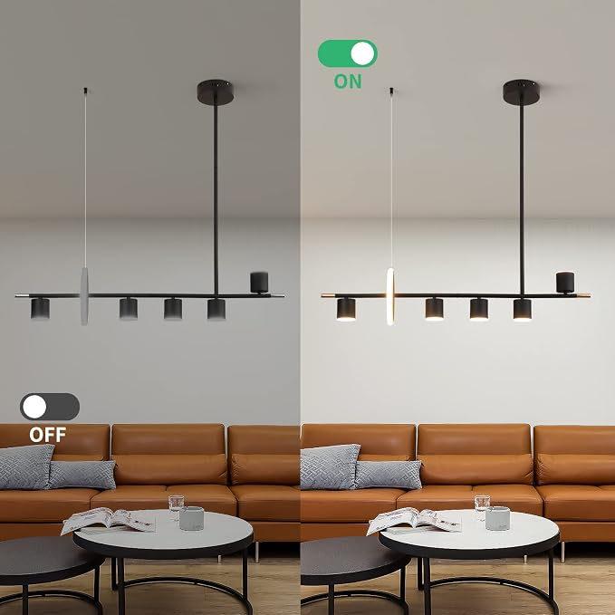 Siittoo 40" Modern LED Pendant Light, Dimmable Black Kitchen Island Light | 40W Remote-Controlled LED, Adjustable 3000K-6000K Lighting with Spotlights for Kitchen Island, Dining Room & Bar