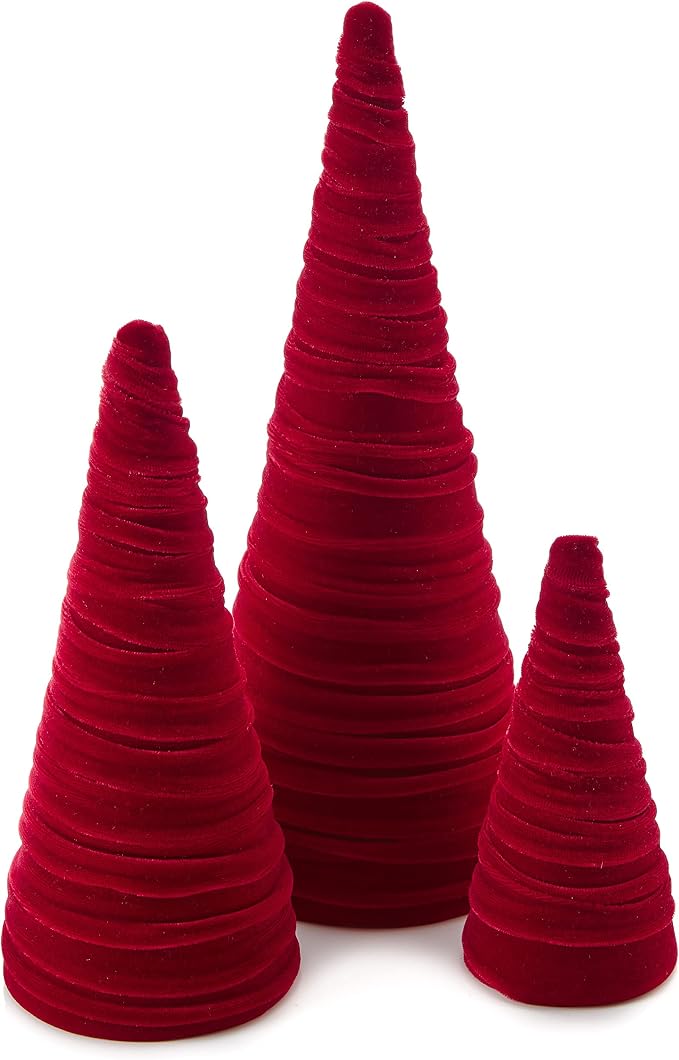 Your Heart's Content Red Velvet Trees Set of 3, Winter Wedding Centerpiece, Valentine Tabletop Tree Decor, Cozy Handmade Romantic Home Decor, Bookshelf Accent, Gift for (Red)