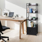 5 Tier Bookshelf with Storage, Bookcase with Drawers, Storage Shelves for Living Room / Home Office, Wood Shelves & Metal Shelf Organizer, Book Shelf for Bedroom, Tall & Ladder Bookshelf, Black