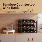 VASMIA Bamboo Wine Rack, Sturdy and Durable Wine Storage Cabinet Shelf, Wine Racks Countertop for Pantry,Kitchen,3-Tier 12 Bottles Wine Rack Brown