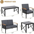 Shintenchi 5 Piece Outdoor Patio Furniture Set, Metal Sofa Conversation Set, including Loveseat, Two Single Chairs and Two Coffee Tables for Backyard, Patio, Balcony, Poolside (Dark Grey)