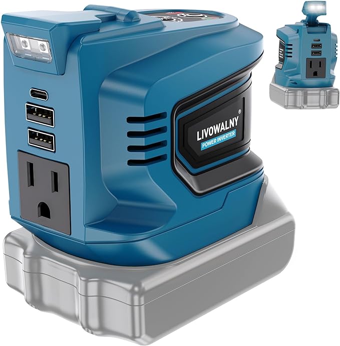 Real 200W Power Inverter Compatible With Makita, DC 18V to AC 110-120V Battery Inverter, LIVOWALNY Portable Power Station Generator, Charger Adapter Battery Powered with 2 USB & 1 Type-C & 1 AC Outlet