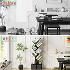 Vagusicc 6 Tier Tree Bookshelf - Modern Shelf Floor Standing Bookcase with Baskets, Tall Wood Book Storage Rack for Books/CDs, Tree Utility Book Organizer Shelves for Living Room, Home Office, Bedroom
