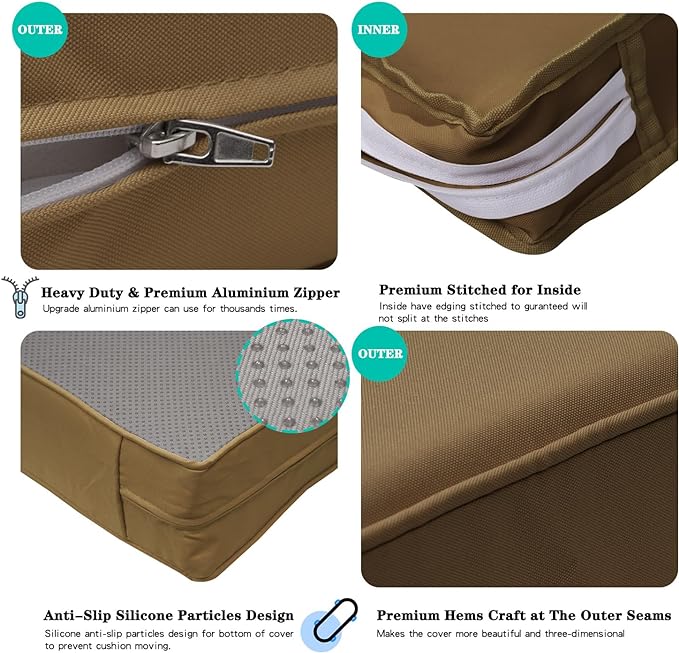 ClawsCover 14Pack Outdoor Patio Seat and Back Cushions Replacement Covers Fit for 7Pieces 6-Seater Wicker Rattan Sectional Couch Chair Furniture Set,Taupe-Include Cover Only (Large)