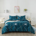 Blue Green Comforter Set Twin Size, 2 Pieces Modern Lines Pattern with Love, Soft Microfiber Bedding Comforter Set, Down Alternative Comforters for All Season (68 * 90’’)