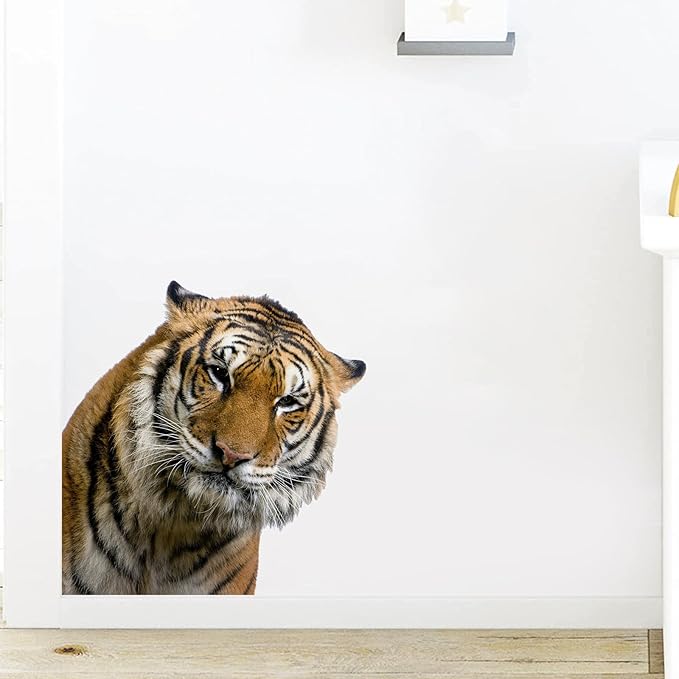 Gentle Tiger Wall Stickers & Decals - Peel & Stick, Removable Funny Tiger Window Stickers for Farmhouse Bedroom, Living Room & Shop Windows