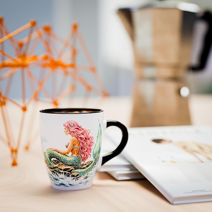 Color Changing Mermaid Coffee Mug 12oz – Heat Sensitive Ceramic Cup with Ocean Waves & Dolphin Design, Coastal Beach Theme Mug, Unique Christmas Holiday Birthday Gift for Mermaid Lovers, Men & Women
