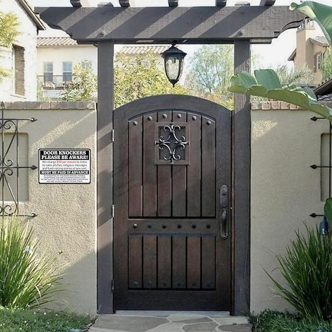 No Soliciting Sign for House Front Door - Funny Metal Tin Signs Room Decor Door Knockers Please Be Aware Warning Yard Sign, Home Bedroom Wall Art Decorations 8x12 Inch