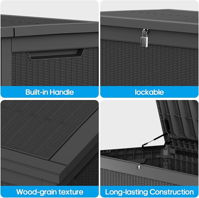 320 Gallon Waterproof Black Deck Box, Lockable Resin Storage Box for Patio Furniture Cushions Garden Tools and Outdoor Delivery Storage