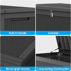 320 Gallon Waterproof Black Deck Box, Lockable Resin Storage Box for Patio Furniture Cushions Garden Tools and Outdoor Delivery Storage
