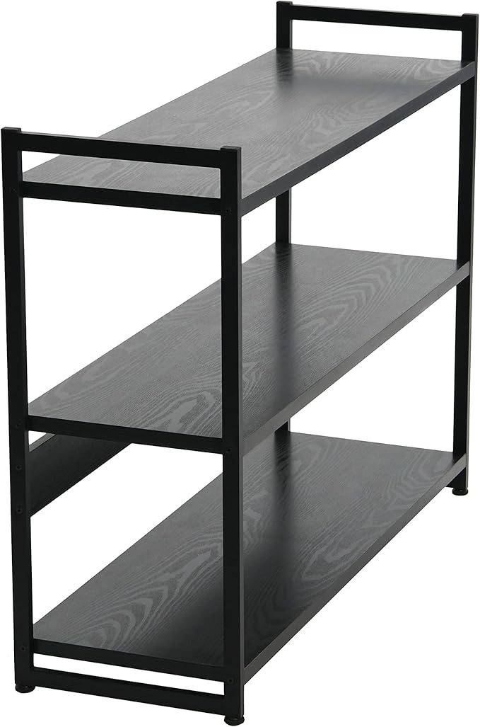 Household Essentials 3 Tier Wide Book Shelf, Medium, Black Oak Finish