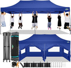 COBIZI 10x20 Pop Up Canopy with 6 Sidewall,Heavy Duty Canopy UPF 50+ All Season Wind Waterproof Commercial Outdoor Wedding Party Tents for Parties Gazebo with Roller Bag(10 x 20 ft Dark Blue)