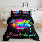 Kids Basketball Comforter Set Full Size Gaming Sports Bedding Set for Boys Girls Teens Bedroom Decor Ball Games Tie Dye Comforter Gift for Basketball Lover Duvet Set with 2 Pillow Case