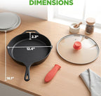 NutriChef 12-Inch Cast Iron Skillet w/Lid - Pre-Seasoned, Oven Safe, Nonstick, Cool-Touch Silicone Handle, For All Cooktops - NCCI12