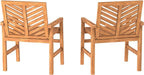Walker Edison 2 Piece Outdoor Patio Chevron Wood Chair Set All Weather Backyard Conversation Garden Poolside Balcony, Set of 2, Brown