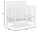 Ava 4-in-1 Convertible Mini Crib in White, Greenguard Gold Certified, Non-Toxic Finish, Comes with 1" Mattress Pad, with 3 Mattress Height Settings