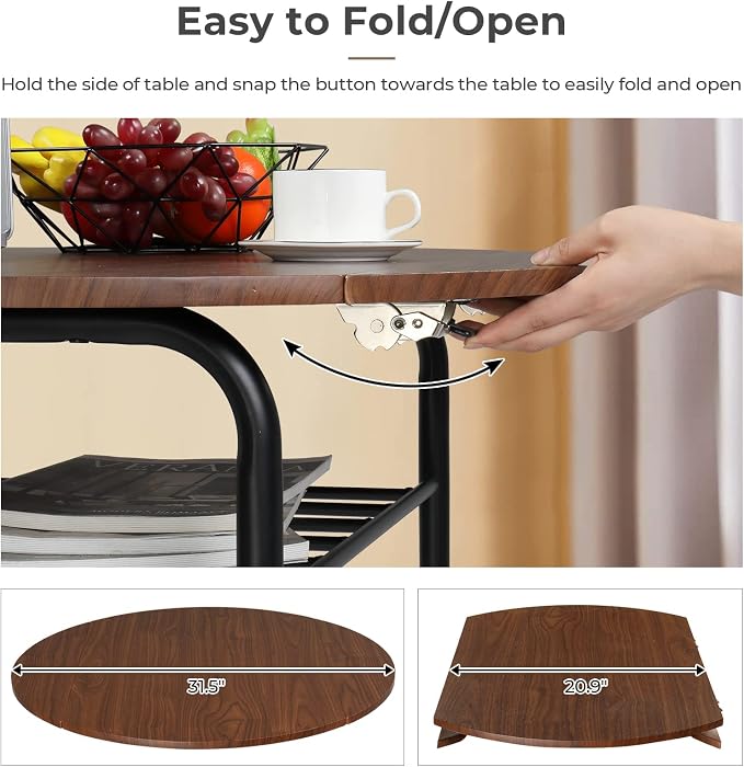 VINGLI 31.5" Drop Leaf Dining Table Set for 2, 3 Pieces Dining Table with Chair for Small Space, Small Kitchen Extendable Folding Dining Table for Dining Room，Home, Apartment, Saving Places, Walnut