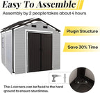 8x8 FT Resin Storage Sheds Outdoor with Floor Included, Plastic Sheds & Outdoor Storage Clearance with 2 Windows and Lockable Door, Backyard Storage Sheds for Garden Tools, Bike, Brown+White