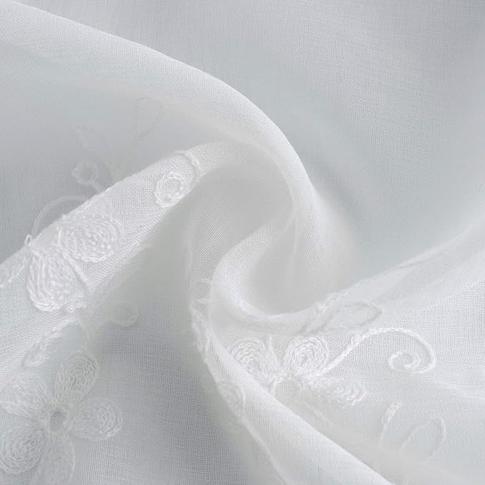 Semi-Sheer Elegant Embroidered Solid White Rod Pocket Window Curtains/Drape/Panels/Treatment 54 x 84,Two Panels