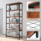 Himimi 6 Tier Industrial Bookshelf, Vintage Standing Storage Shelf, Display Shelving Units, Tall Bookcase, Industrial Metal Book Shelves for Living Room Bedroom and Home Office