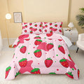 Kawaii Comforter Queen,Pink Strawberry Comforter Set for Kids Teens Girls,3Pcs Bedding Set Printed Comforter with 2 Pillowcases,Down Alternative,Soft and Lightweight，Queen Size