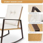YIYAN 3 Pieces Patio Bistro Set Outdoor Rattan Wicker Rocking Chairs Set,Patio Outdoor Furniture Conversation Sets with Sofa Chairs,Glass Coffee Table and Washable cushion (Light Beige)