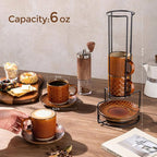 GBhome 6 OZ Stackable Coffee Mugs Set of 4, Ceramic Espresso Coffee Cups | Coffe Cups With Saucer and Stand, Dishwasher&Microwave Safe, 4 Assorted Designs