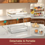 2-Tier Fruit Basket with Banana Hangers, Detachable Metal Bowl | Wooden handle, protective mats included. Versatile holder for bread, snacks, and veggies. Extra Large 2 tier metal design.