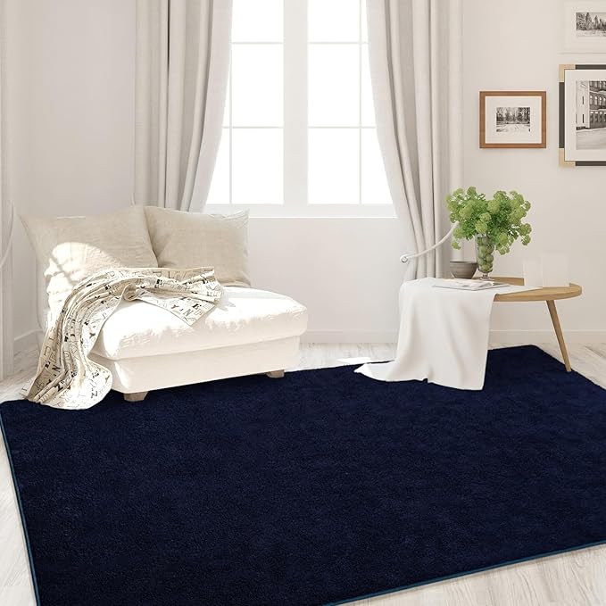 Area Rugs for Bedroom Living Room, 7x10 Navy Blue Super Soft Comfy Thickened Memory-Foam Indoor Carpets, Modern Aesthetic Minimalist Carpet for Boys Girls Adults Apartment Nursery Home Décor