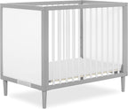 Lucas Mini Modern Crib with Rounded Spindles & Sunset 3” Extra Firm Fiber Crib Mattress, Greenguard Gold Certified, Waterproof Vinyl Cover, Baby Mattresses for Cribs