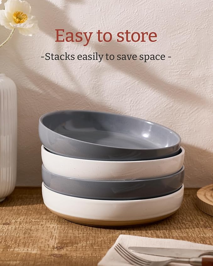 famiware Milkyway 33 oz Bowl Set, Pasta Bowls Set of 4, Salad Bowls, Double Reactive Glaze, Sturdy & Stackable, Ideal for Housewarming, Festivals, White & Dark Gray