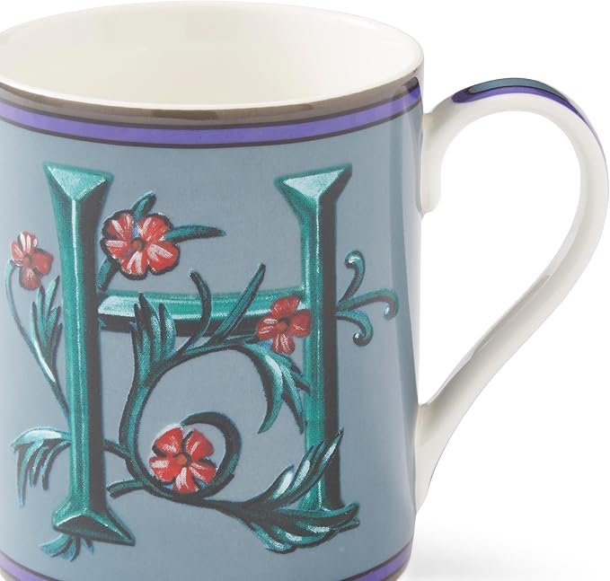 Spode Kit Kemp 12oz Mug in Fine China, H Initial - Custom Coffee Cup for Hot Beverages, Personalized Gift Idea for Her, Him, Friends, Coffee Lovers - Stylish Letter Mug for Daily Use, Dishwasher Safe