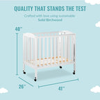 3 in 1 Portable Folding Stationary Side Crib in White, Greenguard Gold Certified, Safety Wheel with Locking Casters, Convertible, 3 Mattress Heights
