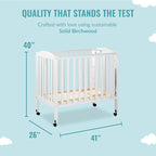 3 in 1 Portable Folding Stationary Side Crib in White, Greenguard Gold & Sunset 3” Extra Firm Fiber Crib Mattress, Greenguard Gold Certified, Waterproof Vinyl Cover