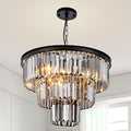 8 Light Black Crystal Chandelier 20'' Luxury Smoke Modern Dining Room Light Fixture 3-Tier Round Hanging Pendant Ceiling Lighting for Entryway Foyer Living Room Adjustable Height E12